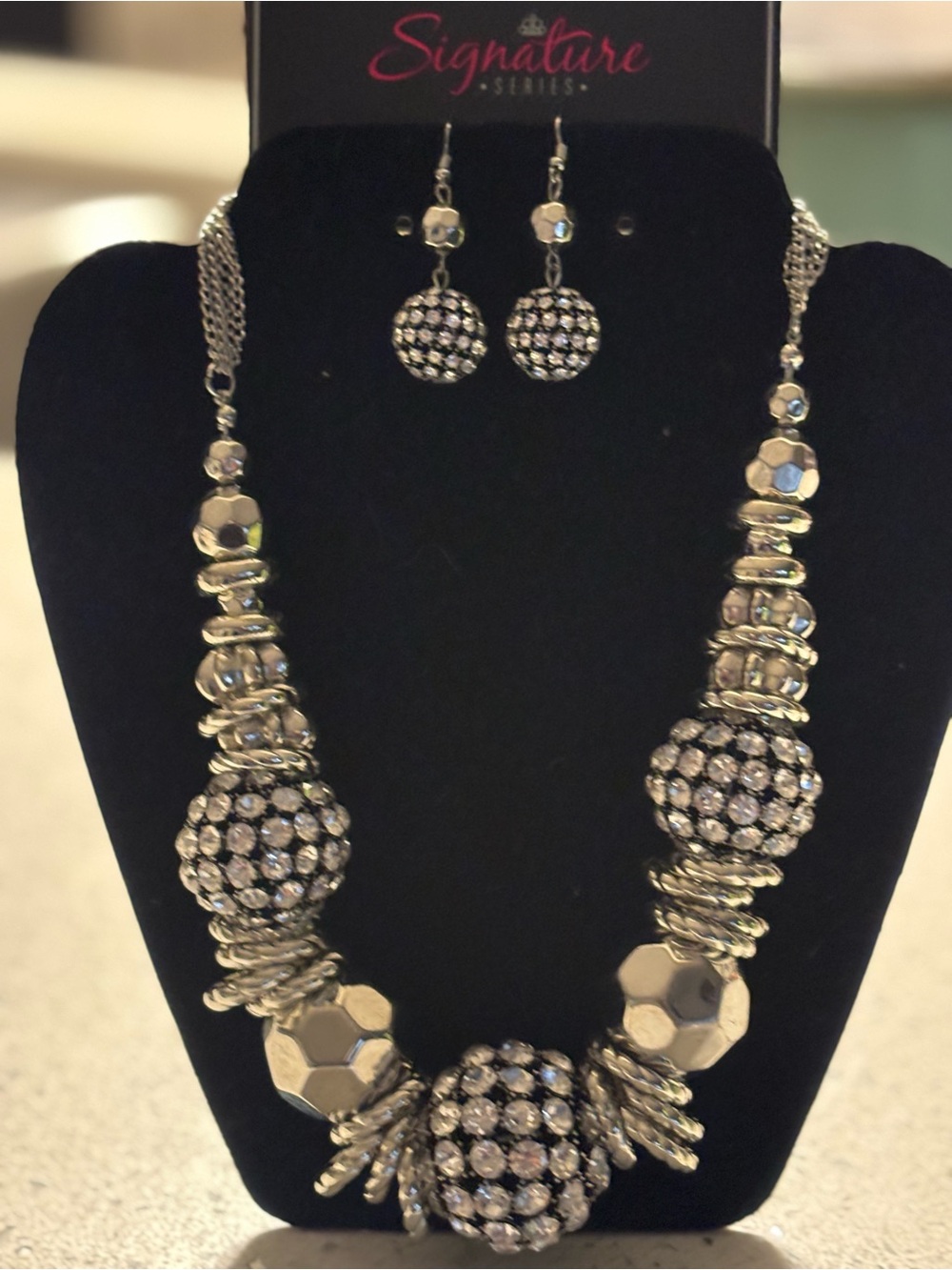 paparazzi Silver Crystal Pavé Statement Necklace & Earrings Set